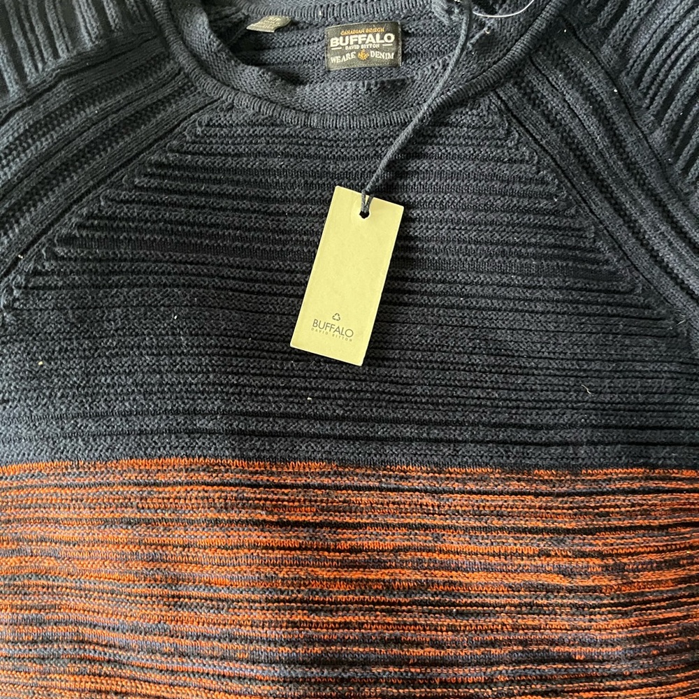 Buffalo David Bitton Men's Navy and Orange Knit Sweater